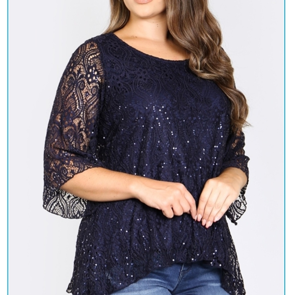 NWT Navy Blouse with Sequins
